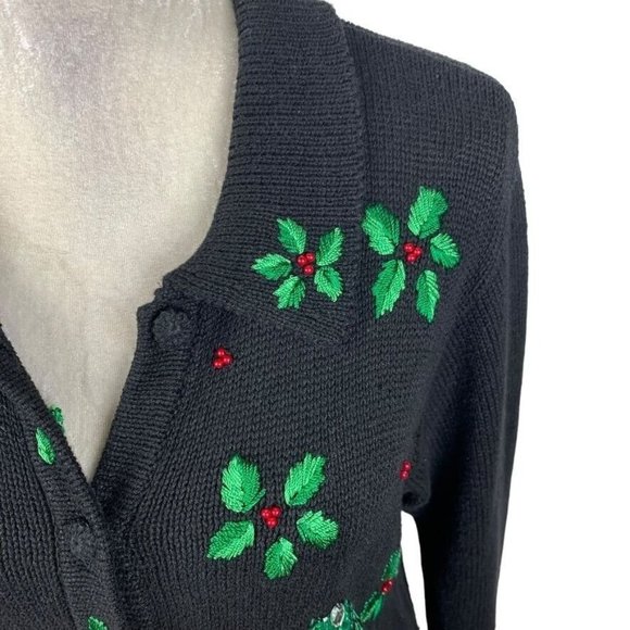 Victoria Jones Petite Embellished Nutcracker Christmas Cardigan Sweater Beads PM - Picture 3 of 13